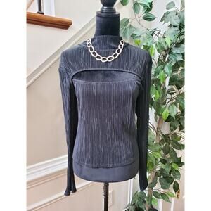 Leith Women Black 100% Polyester Mock Neck Long Sleeve Casual Top Shirt Size XL